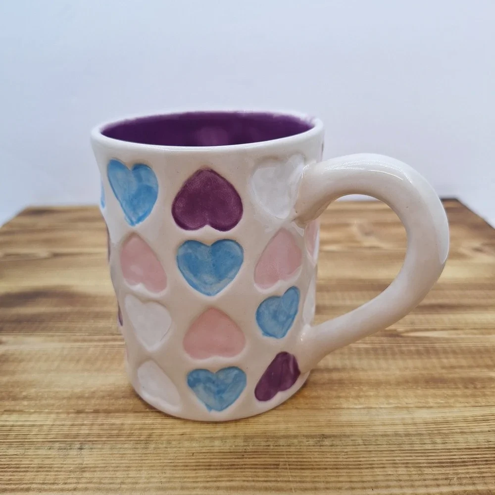 Rainbow Watercolor Candy‎ Heart Mug Planter Pen Holder Mis-Glaze Reuse